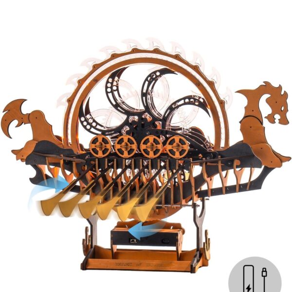 ROKR Dragon Boat Electric Mechanical 3D Wooden Puzzle Toys Games Teens Gift